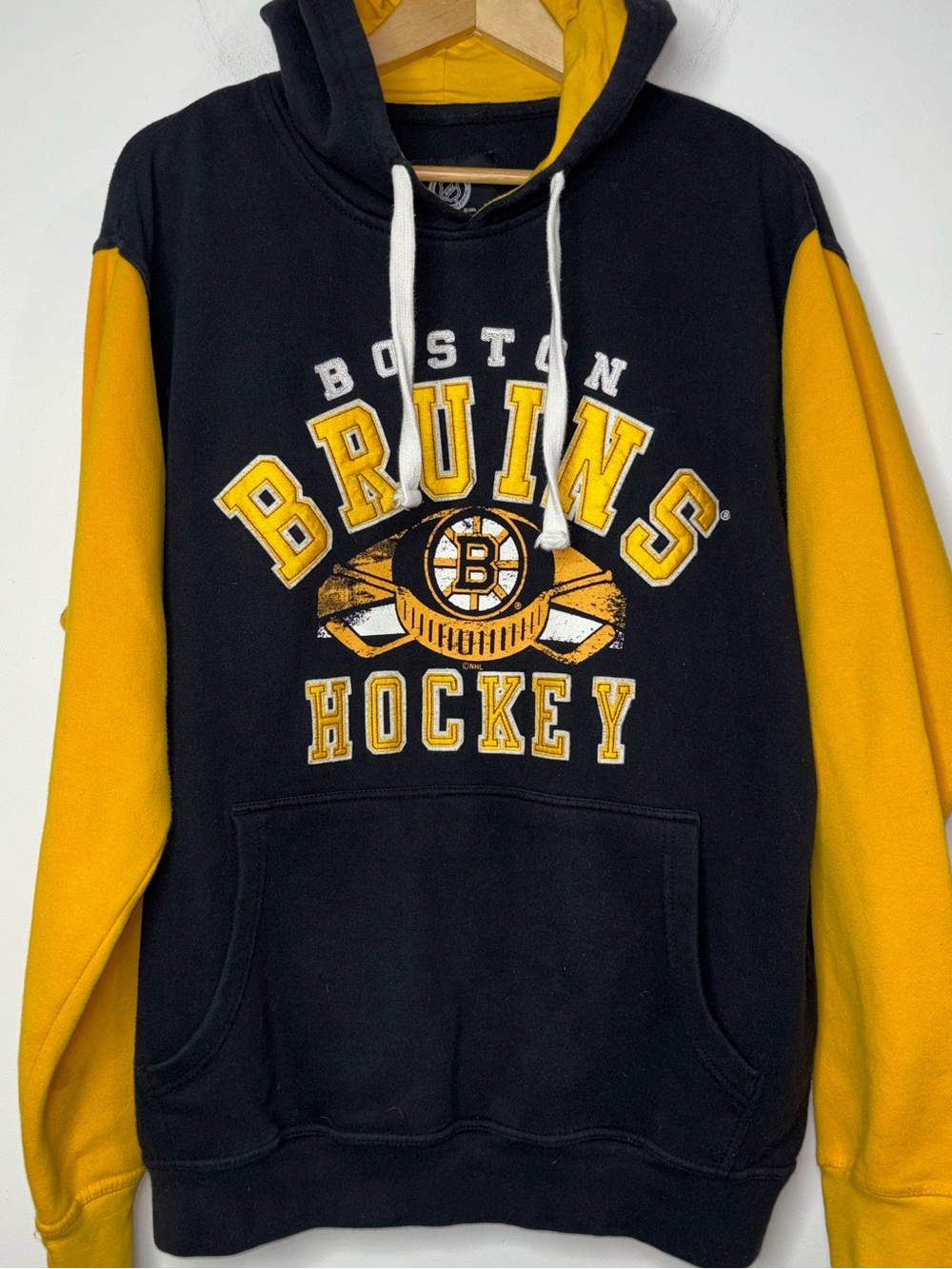 Boston Bruins Hoodie Hockey NHL Embroidered Mens XL Black Yellow Colorblock